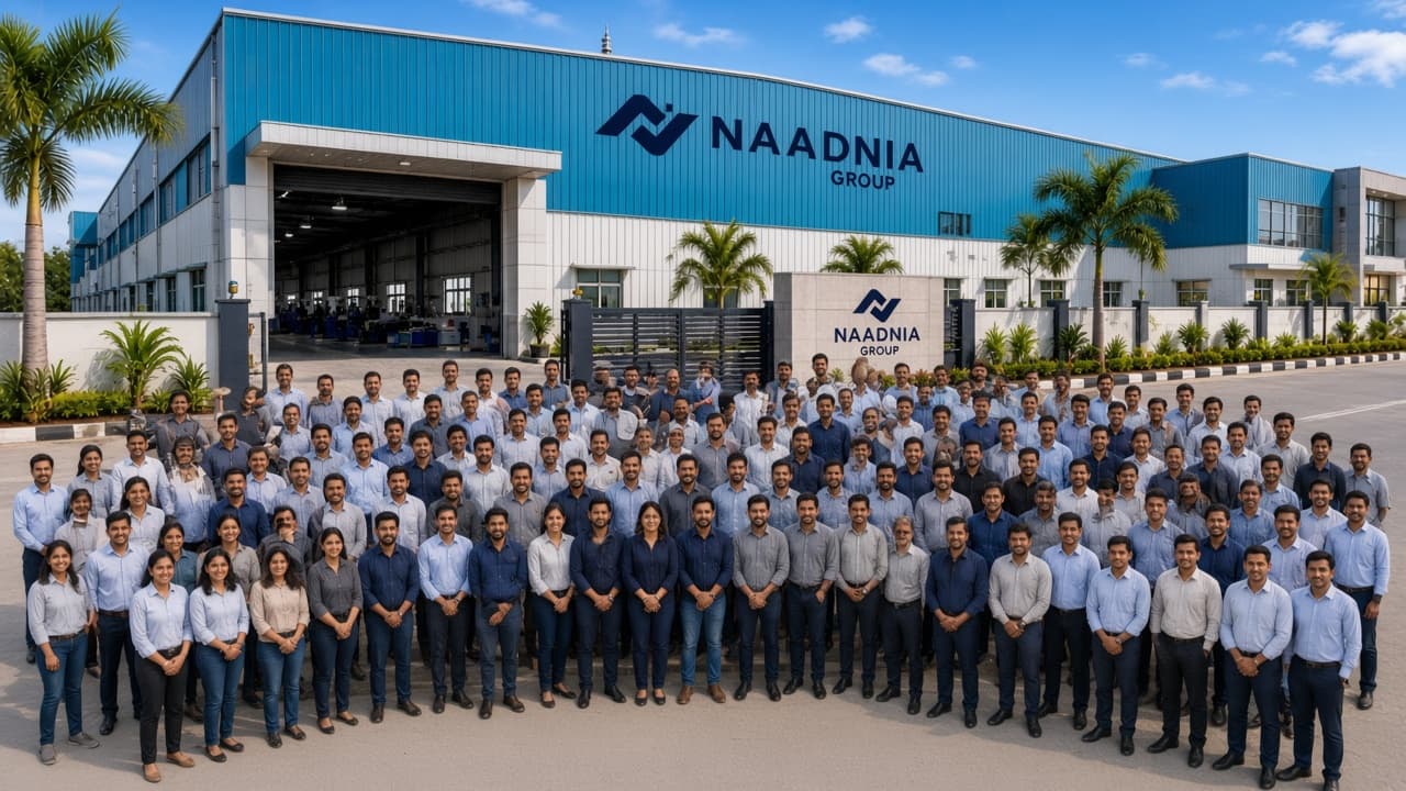 About 120 Naadnia Group employees gathered in front of the Jaipur factory